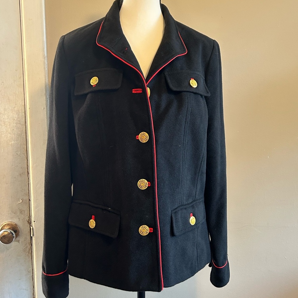 Linea by Louis Dell'Olio Black military blazer with red piping and gold buttons